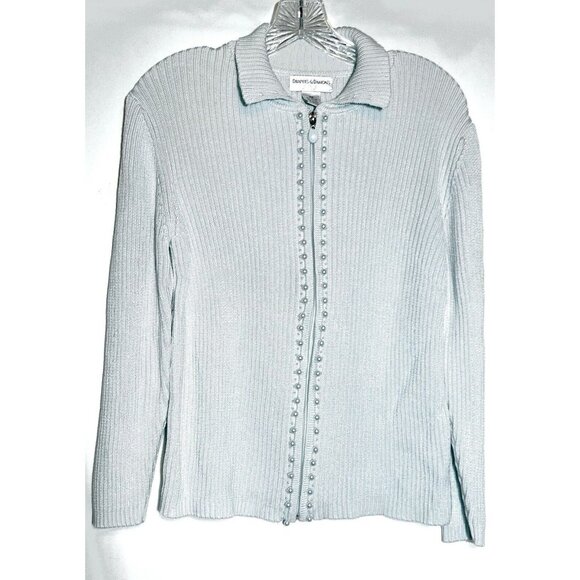 Draper’s & Damon’s Petite Med Sweater light Mint Green W/Faux Pearls Zippered - Picture 1 of 9